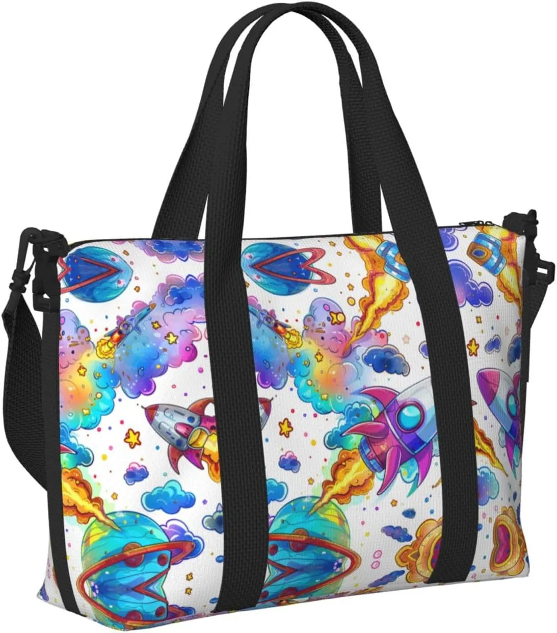 Travel Bag for Weekend Trips, Airplane Carry-On with Adjustable Strap, Universe Starry Sky Rocket (3)