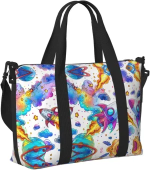 Travel Bag for Weekend Trips, Airplane Carry-On with Adjustable Strap, Universe Starry Sky Rocket (3)