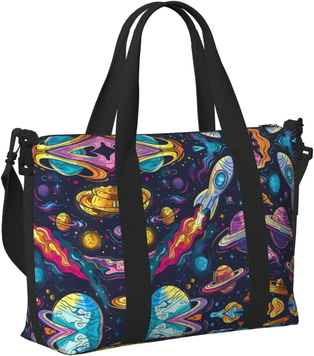 Travel Bag for Weekend Trips, Airplane Carry-On with Adjustable Strap, Universe Starry Sky Rocket (5)
