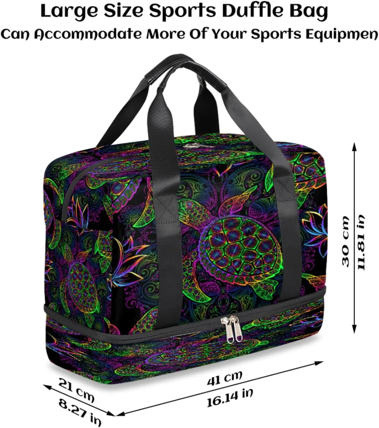 Travel Duffel Bag with Wet Pocket & Shoes Compartment, Sports Tote Gym Bag Carry on Luggage Bag Weekender Overnight Bag Travel Bags for Men Women, 03-Turtle