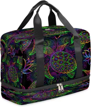 Travel Duffel Bag with Wet Pocket & Shoes Compartment, Sports Tote Gym Bag Carry on Luggage Bag Weekender Overnight Bag Travel Bags for Men Women, 03-Turtle