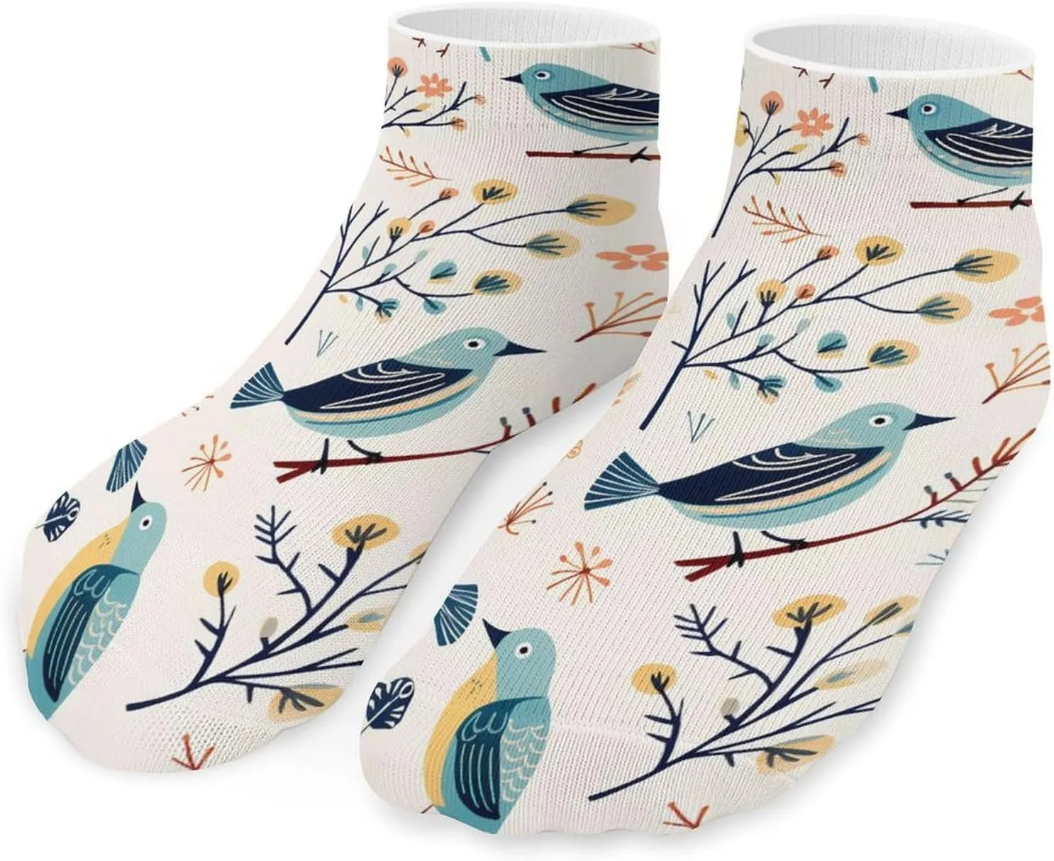 Tree Birds Spring Cute Ankle Socks 1 Pairs Low Cut No Show Sock Breathable Stocking for Men Women