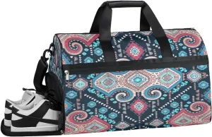 Tribal Mandala Print Sports Gym Bag with Wet Pocket & Shoes Compartment Waterproof Workout Duffel Bag for Women and Men Weekender Overnight Duffle Bag Travel Carry-on Tote
