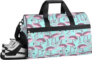 Tropical Animals Flamingo Sports Gym Bag with Wet Pocket & Shoes Compartment Waterproof Workout Duffel Bag for Women and Men Weekender Overnight Duffle Bag Travel Carry-on Tote