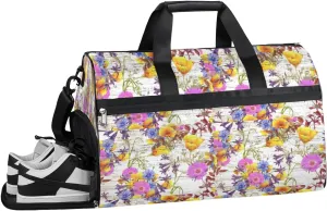 Tulips Rustic Wood Board Sports Gym Bag for Women and Men Travel Duffel Bag Overnight Shoulder Bag Waterproof Workout Bag Portable Sports Tote with Shoes Compartment