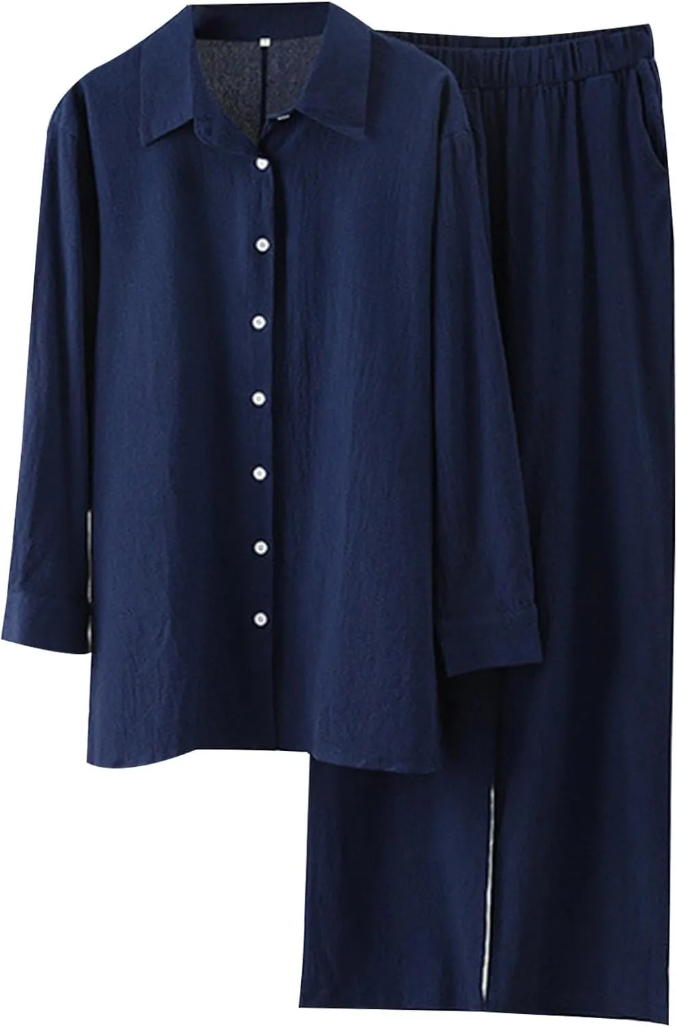 Two Piece Sets for Women Summer Casual Cotton Linen 2 Piece Outfits Long Sleeve Button Down Shirts Lounge Sets