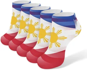 U.S. Philippines Flag 5 Pairs Low Cut Ankle Socks for Men Women Athletic Running Socks No Show Breathable