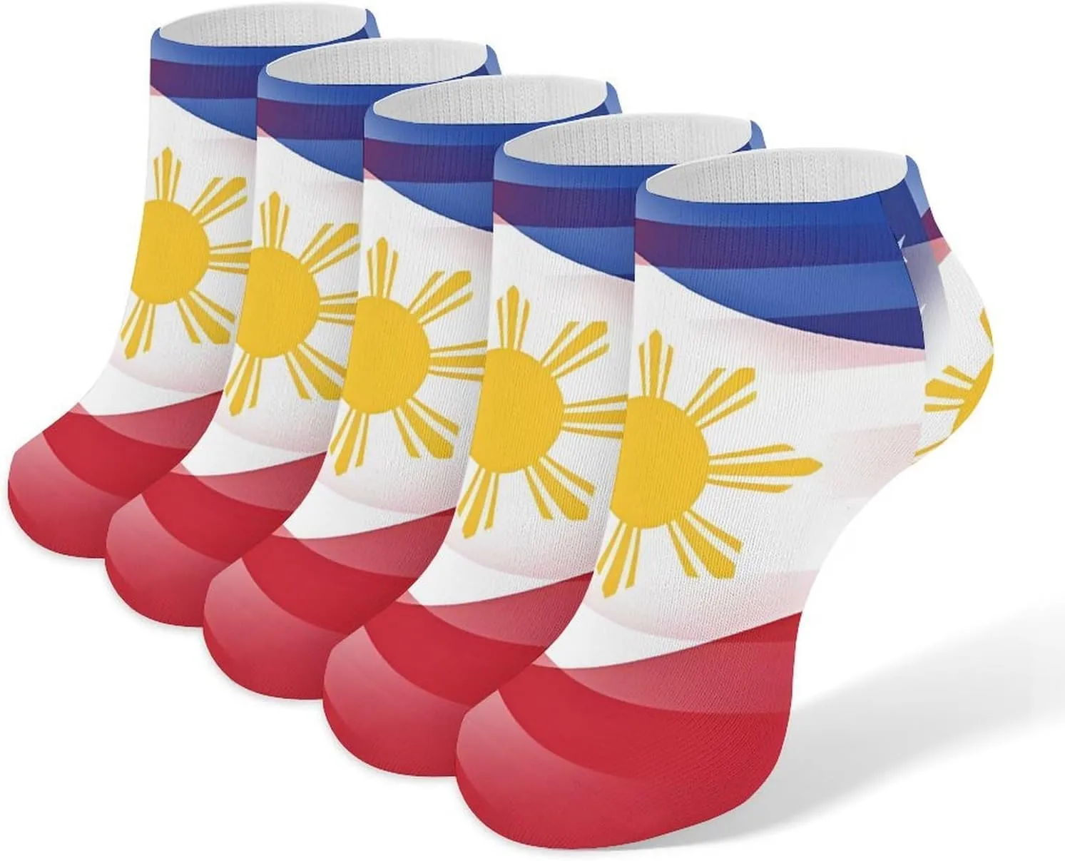 U.S. Philippines Flag 5 Pairs Low Cut Ankle Socks for Men Women Athletic Running Socks No Show Breathable