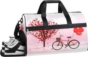 Valentine's Day Balloon Bike Sports Gym Bag with Wet Pocket & Shoes Compartment Waterproof Workout Duffel Bag for Women and Men Weekender Overnight Duffle Bag Travel Carry-on Tote