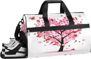 Valentine's Day Tree Flowers Sports Gym Bag with Wet Pocket & Shoes Compartment Waterproof Workout Duffel Bag for Women and Men Weekender Overnight Duffle Bag Travel Carry-on Tote