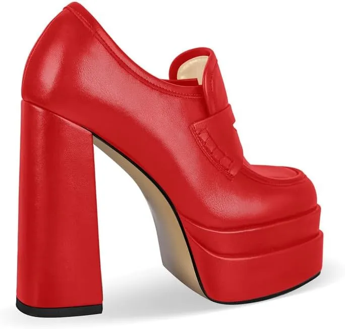 VERISSON Closed Toe Slip on Double Platform Pumps Square Toe Chunky Heels Basic Loafers Pumps
