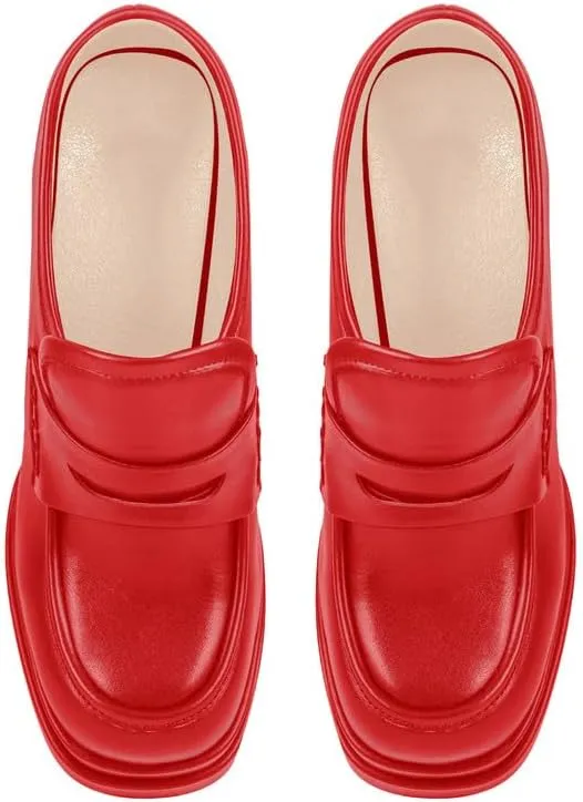 VERISSON Closed Toe Slip on Double Platform Pumps Square Toe Chunky Heels Basic Loafers Pumps