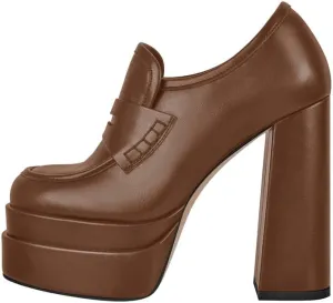VERISSON Closed Toe Slip on Double Platform Pumps Square Toe Chunky Heels Basic Loafers Pumps
