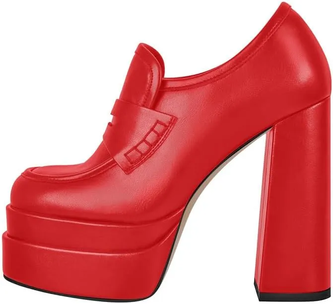 VERISSON Closed Toe Slip on Double Platform Pumps Square Toe Chunky Heels Basic Loafers Pumps