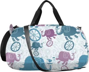 VIGTRO Elephants Playing Wheel Fowers Kids Overnight Travel Duffel Bag Sport Gym Bag for Boys Girls with Shoe Compartment, Carry On Weekender Luggage Bag for Dance Swim Yoga