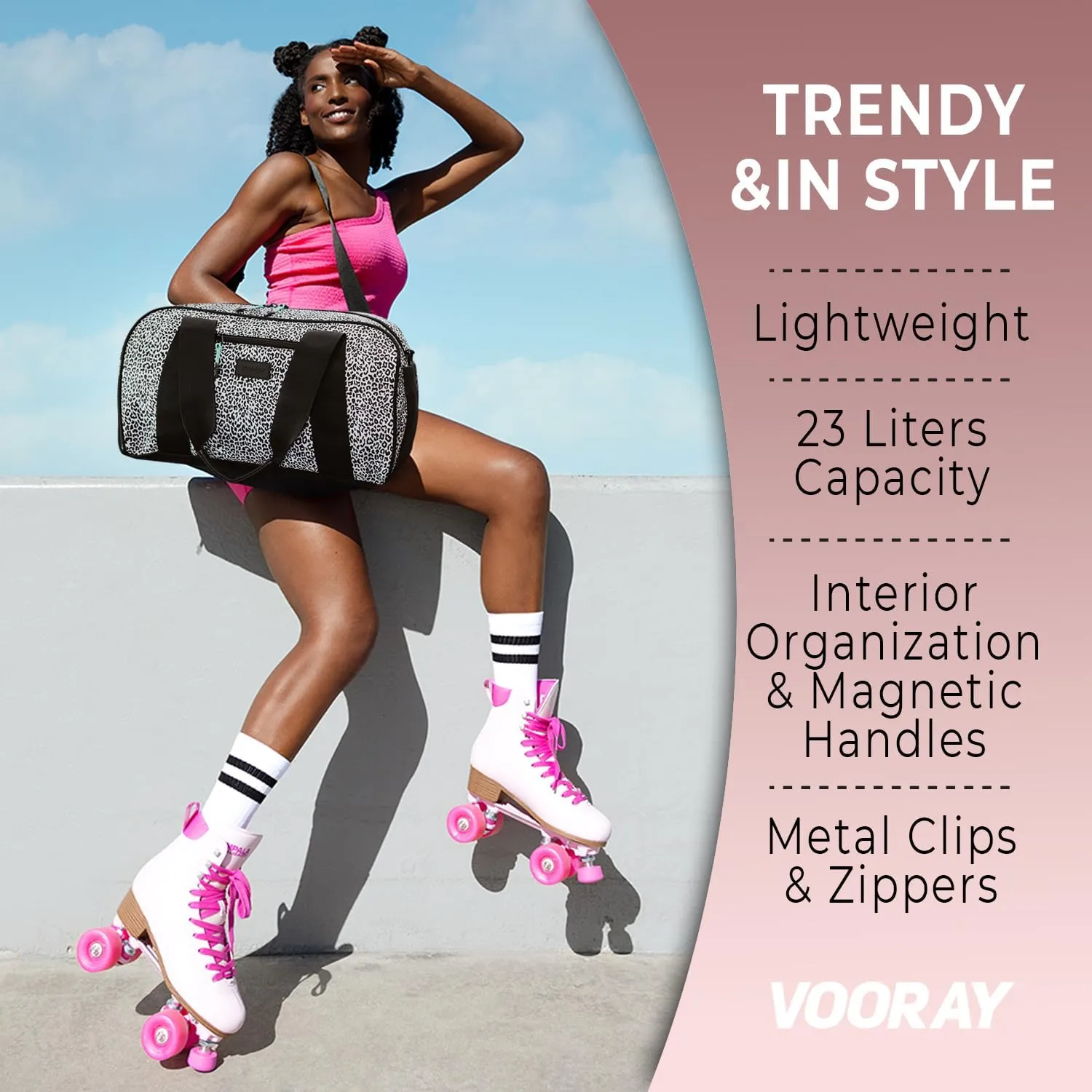 Vooray 23L Burner Gym Duffel Bag  Travel Bag for Women and Men, Sports Gym Bag with Shoe Compartment, Weekender Bag, Overnight Bag, Travel Tote Bags for Sports and Workout, Leopard, One Size