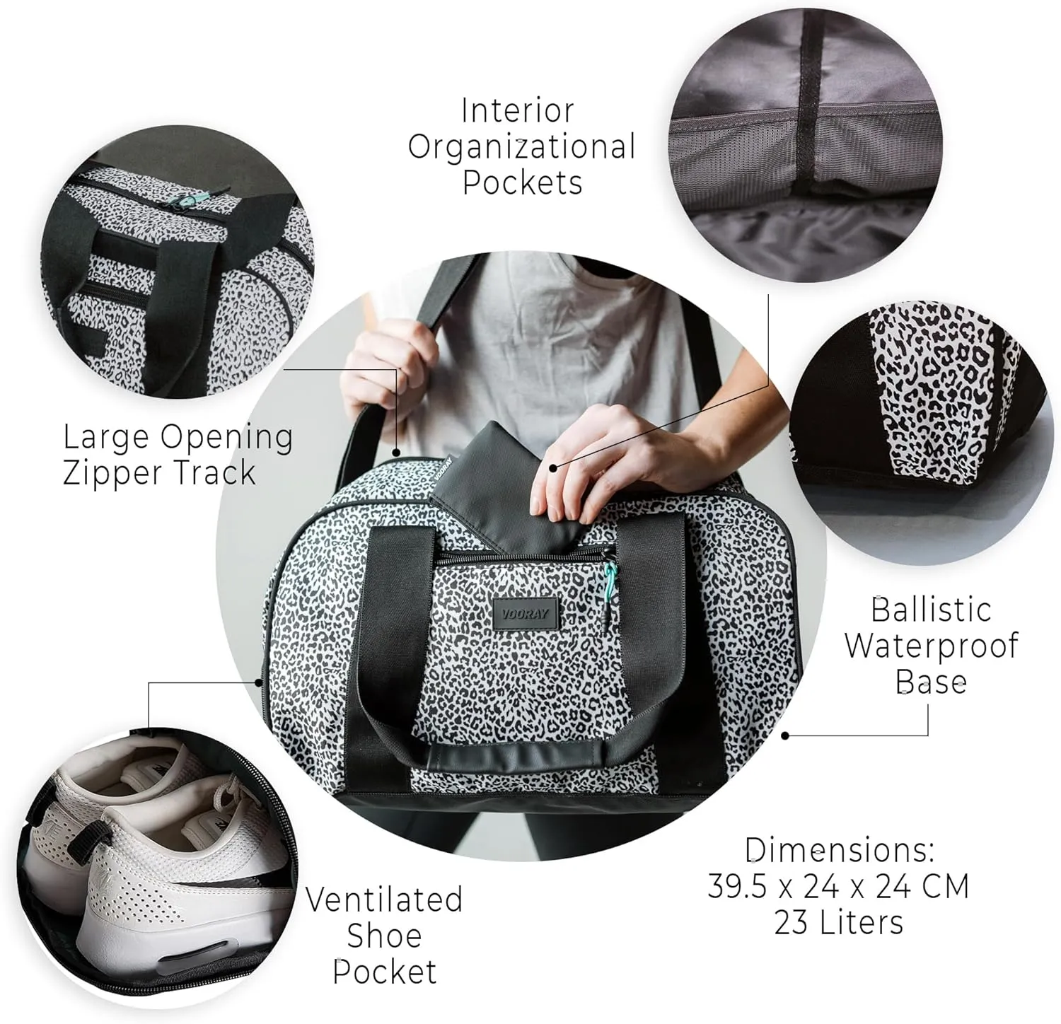 Vooray 23L Burner Gym Duffel Bag  Travel Bag for Women and Men, Sports Gym Bag with Shoe Compartment, Weekender Bag, Overnight Bag, Travel Tote Bags for Sports and Workout, Leopard, One Size