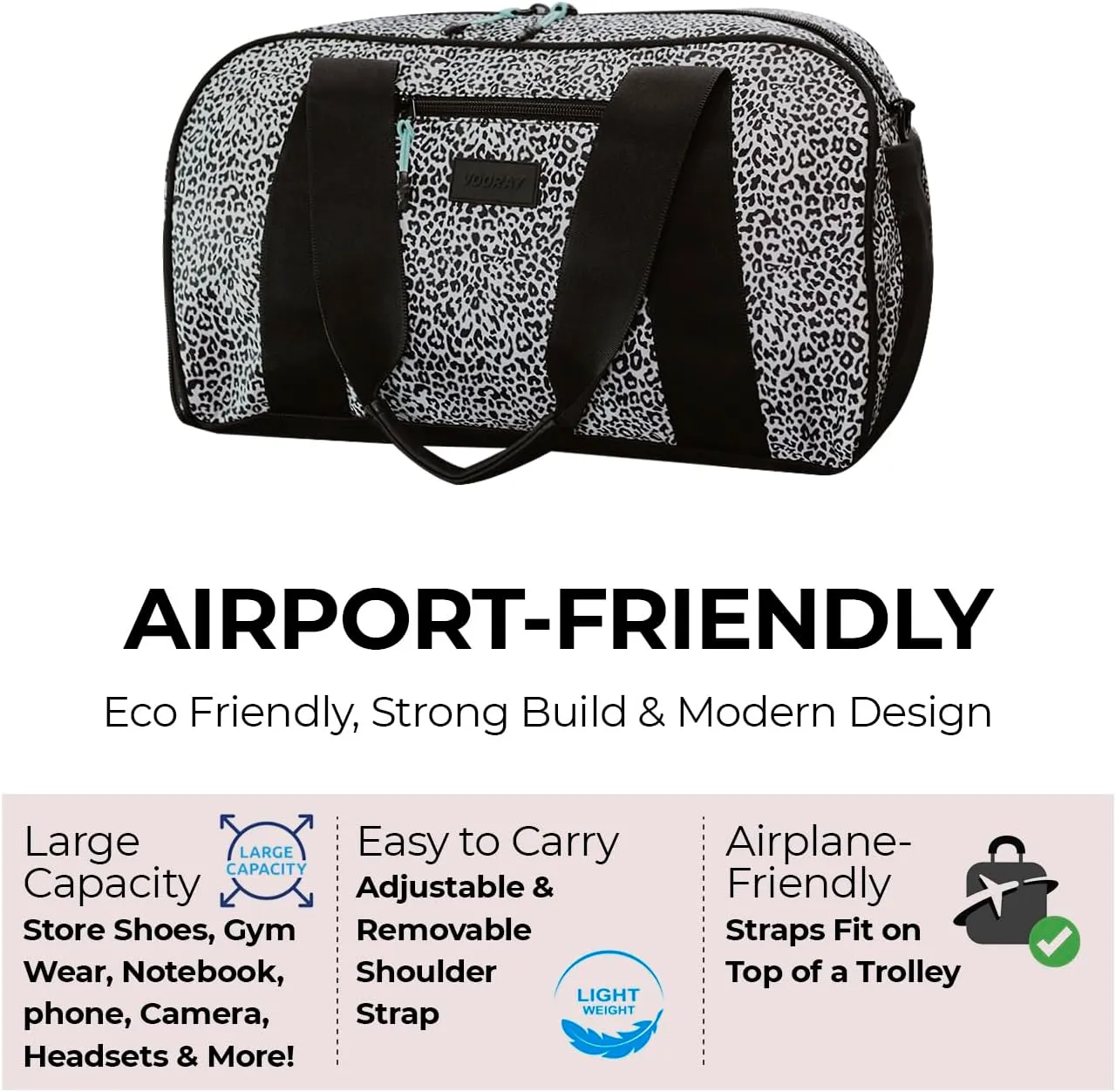 Vooray 23L Burner Gym Duffel Bag  Travel Bag for Women and Men, Sports Gym Bag with Shoe Compartment, Weekender Bag, Overnight Bag, Travel Tote Bags for Sports and Workout, Leopard, One Size