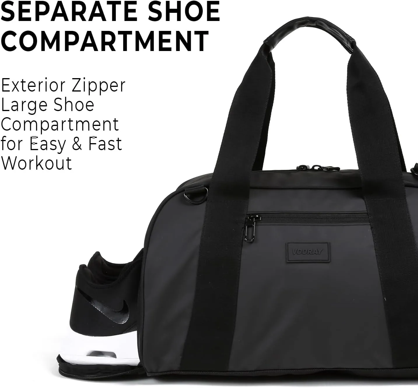 Vooray 23L Burner Gym Duffel Bag  Travel Bag for Women and Men, Sports Gym Bag with Shoe Compartment, Weekender Bag, Overnight Bag, Travel Tote Bags for Sports and Workout, Matte Black, One Size, One