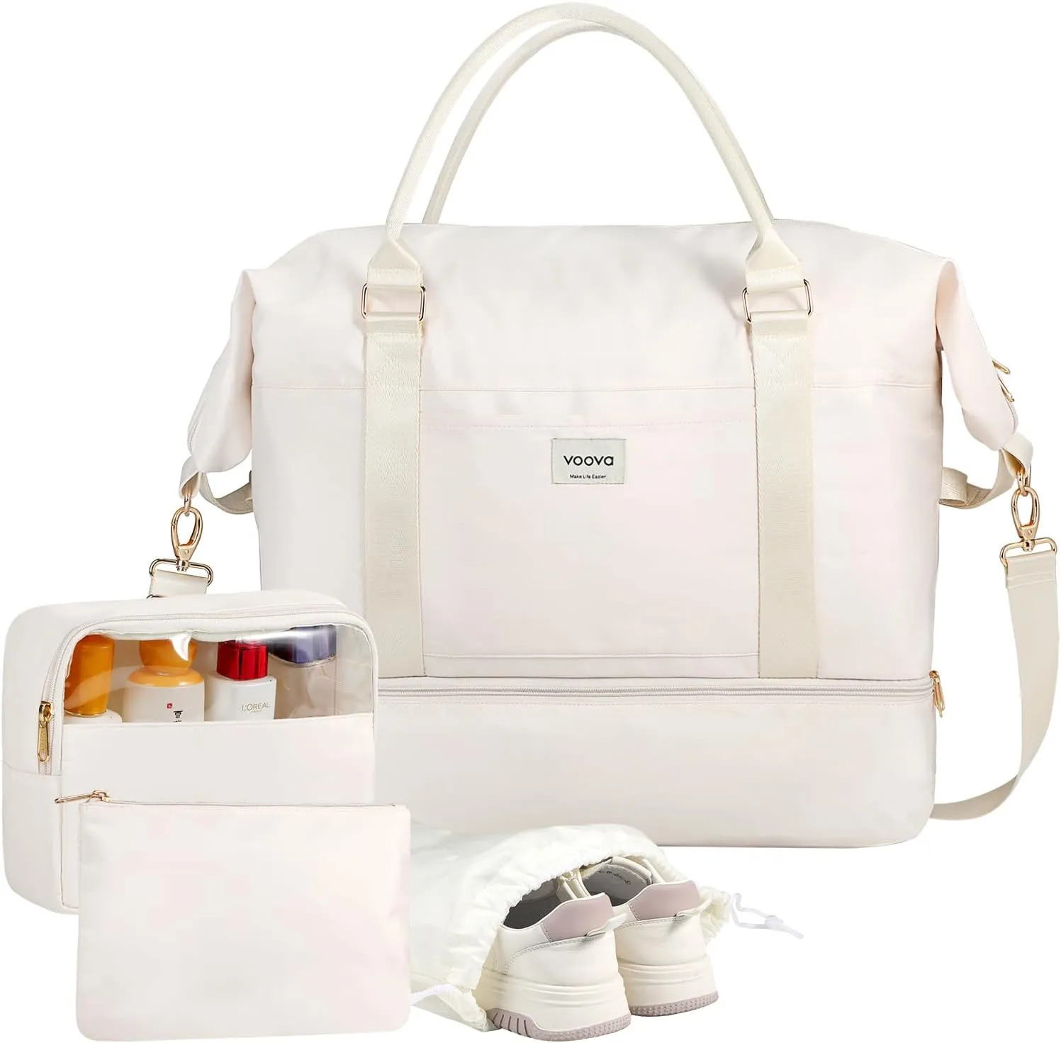 Voova Travel Duffle Bag, Waterproof Weekender Bag Carry On Tote Bags for Women, Apricot, Simple But Stylish
