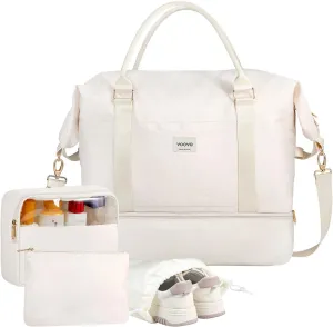 Voova Travel Duffle Bag, Waterproof Weekender Bag Carry On Tote Bags for Women, Apricot, Simple But Stylish