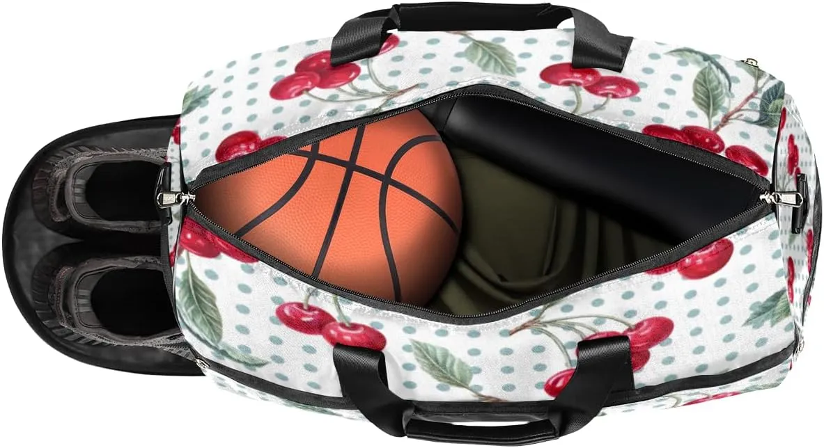Watercolor Cherry Paint Sports Gym Bag for Women Men Travel Duffel Bag with Wet Pocket & Shoes Compartment Waterproof Weekender Overnight Tote Carry on Bag Lightweight