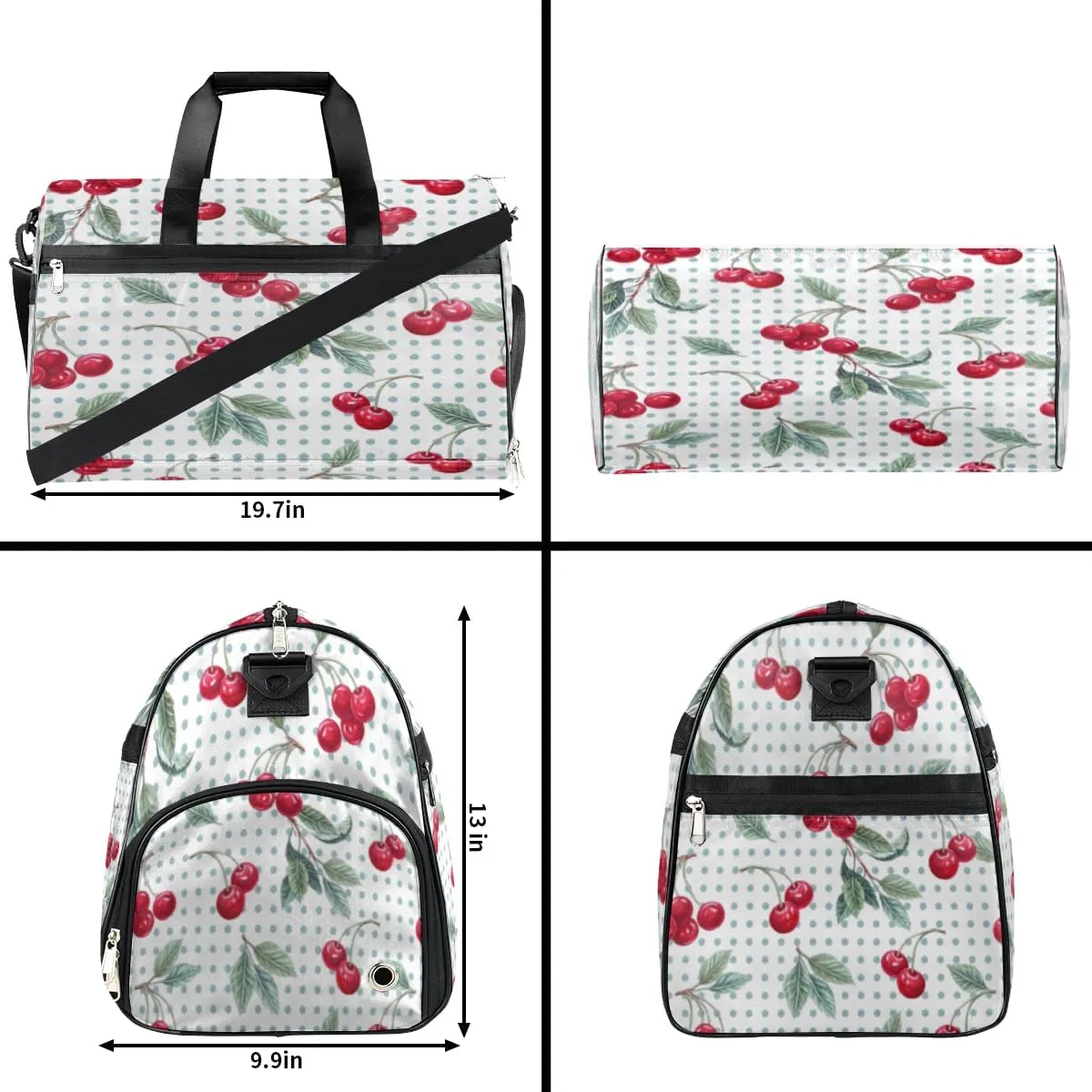Watercolor Cherry Paint Sports Gym Bag for Women Men Travel Duffel Bag with Wet Pocket & Shoes Compartment Waterproof Weekender Overnight Tote Carry on Bag Lightweight