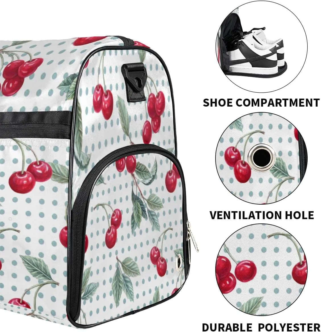 Watercolor Cherry Paint Sports Gym Bag for Women Men Travel Duffel Bag with Wet Pocket & Shoes Compartment Waterproof Weekender Overnight Tote Carry on Bag Lightweight