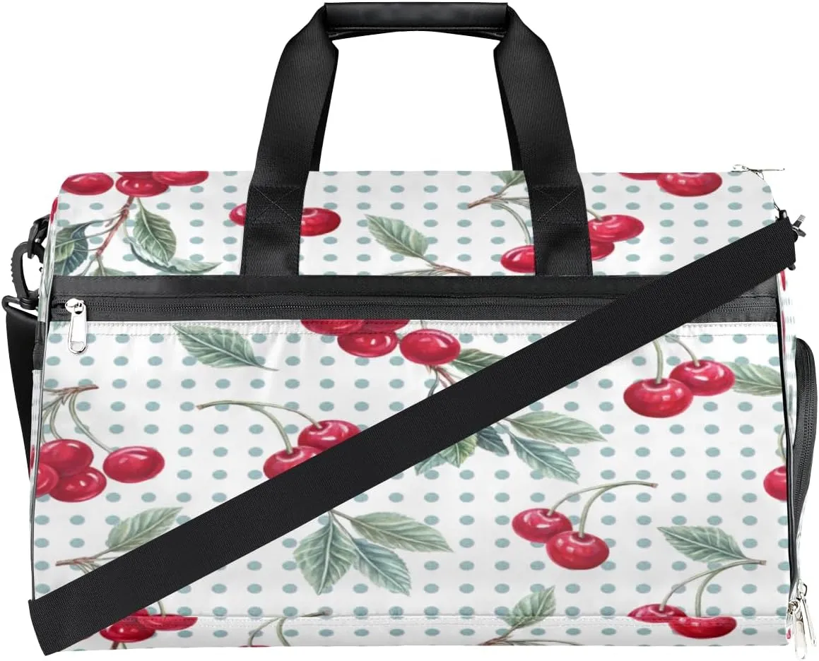 Watercolor Cherry Paint Sports Gym Bag for Women Men Travel Duffel Bag with Wet Pocket & Shoes Compartment Waterproof Weekender Overnight Tote Carry on Bag Lightweight