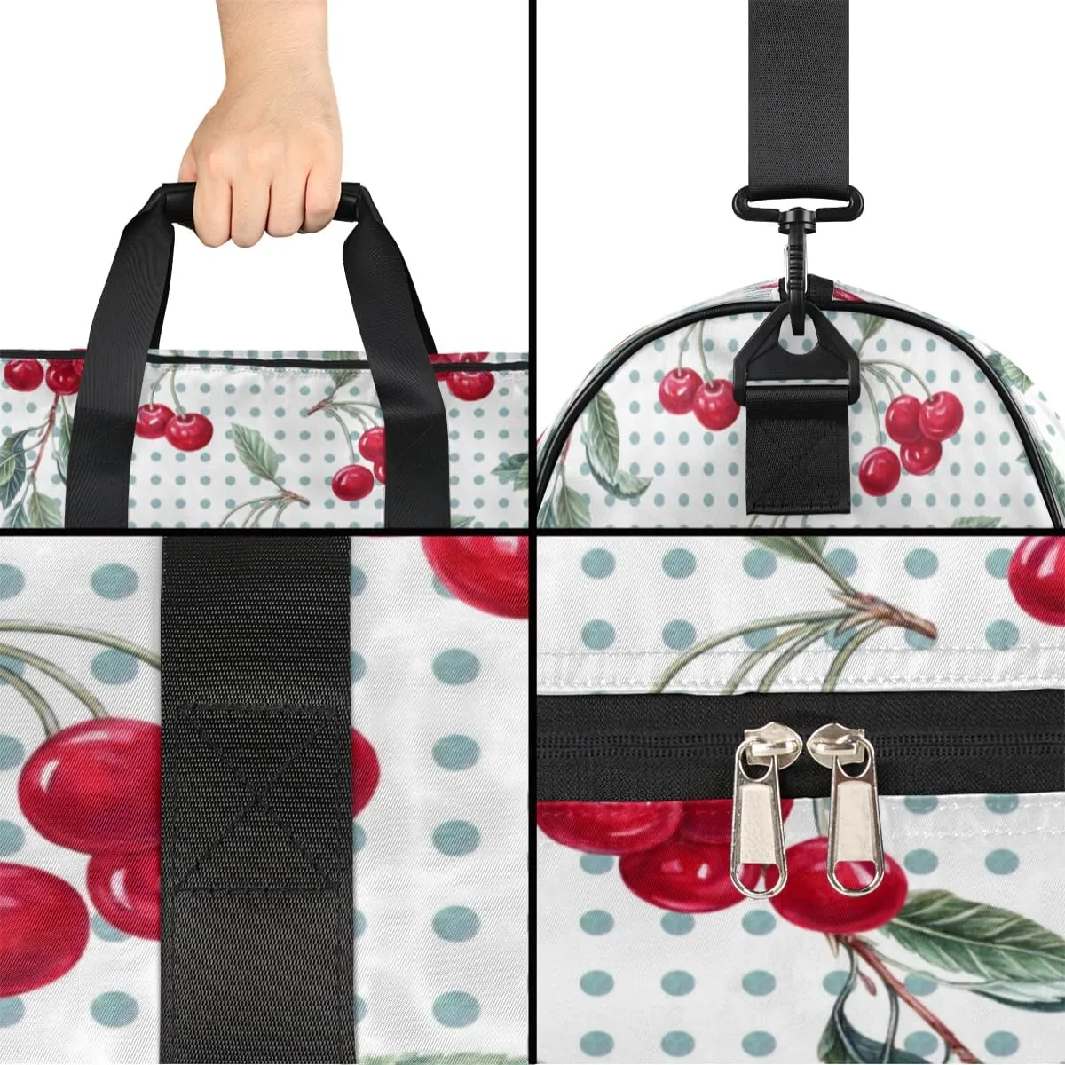 Watercolor Cherry Paint Sports Gym Bag for Women Men Travel Duffel Bag with Wet Pocket & Shoes Compartment Waterproof Weekender Overnight Tote Carry on Bag Lightweight