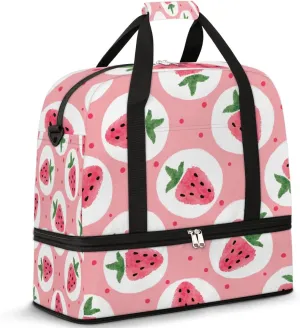 Watercolor Strawberrie Travel Duffel Bag for Women Men, Strawberrie Pattern Sports Gym Bag with Shoes Compartment Foldable Overnight Bag Weekender Tote Workout Carry On Luggage Bag