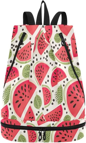 Watermelon Spot Drawstring Backpack Bag for Women Men Sports Gym Bag with Wet & Dry Compartments Durable Gym Bag Great for Walking Cycling Running Hiking