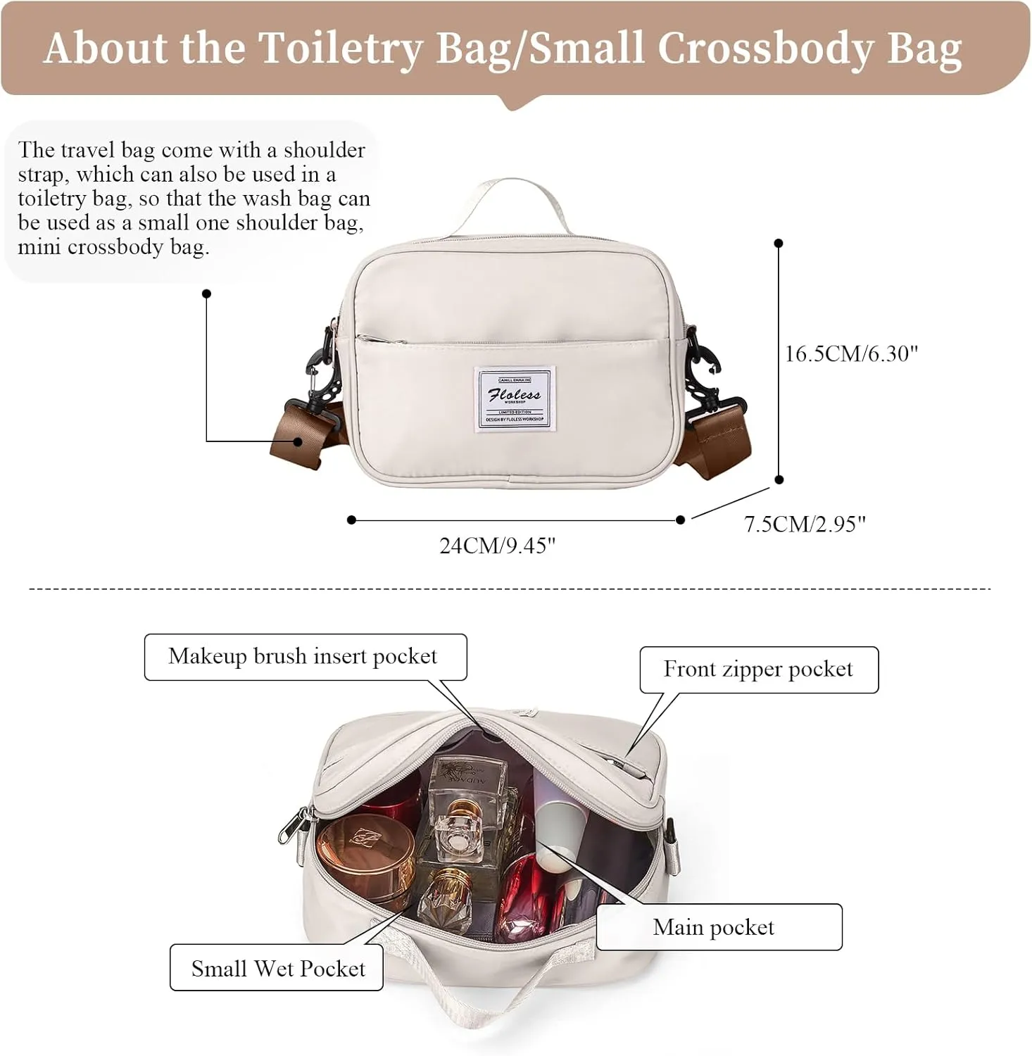 Weekender Bags for Women,Personal Item Travel Bag with Shoes Compartment,Overnight Travel Duffel Bag with Toiletry Bag, Beige & Brown, Large, Set(travel Bag toiletry Bag)