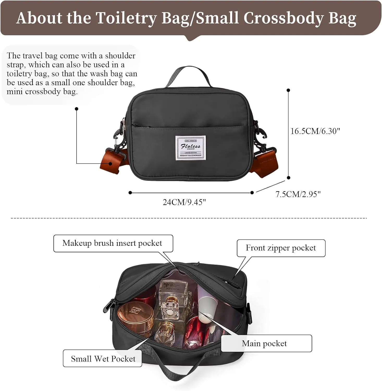 Weekender Bags for Women,Personal Item Travel Bag with Shoes Compartment,Overnight Travel Duffel Bag with Toiletry Bag, Black & Brown, Large, Set(travel Bag toiletry Bag)