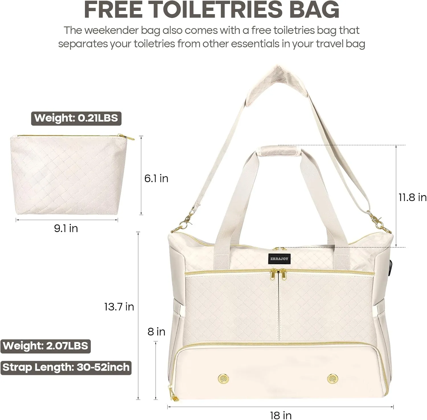 Weekender Overnight Bag for Women, Large Travel Duffle Bag with Shoe Compartment & Wet Pocket, Carry On Tote Bag Gym Duffel Bag, Beige, Travel Bag