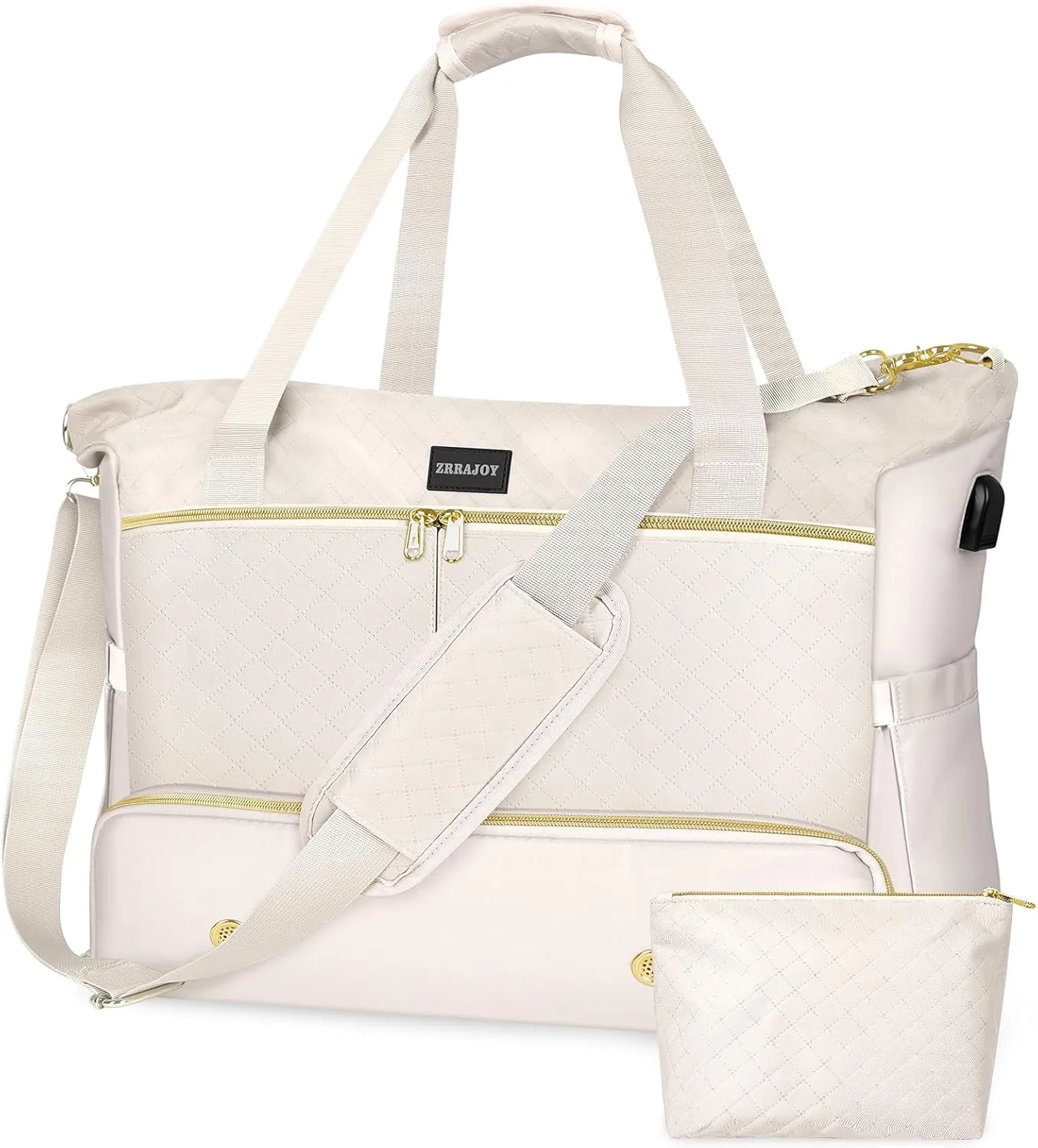 Weekender Overnight Bag for Women, Large Travel Duffle Bag with Shoe Compartment & Wet Pocket, Carry On Tote Bag Gym Duffel Bag, Beige, Travel Bag