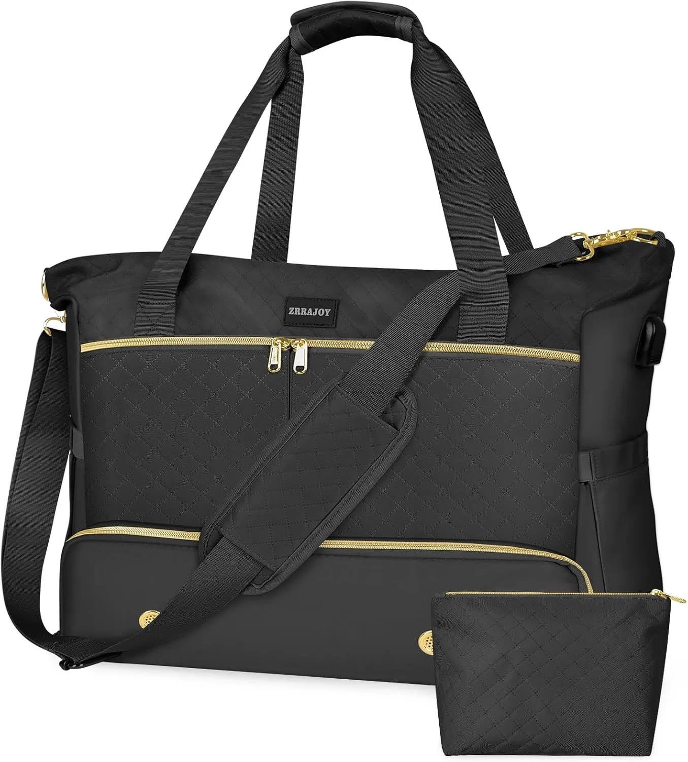 Weekender Overnight Bag for Women, Large Travel Duffle Bag with Shoe Compartment & Wet Pocket, Carry On Tote Bag Gym Duffel Bag, Black, Large, Travel Bag