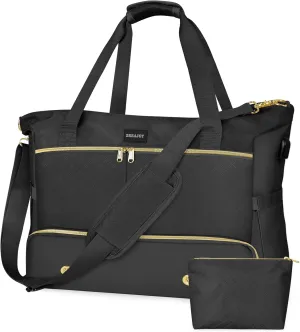 Weekender Overnight Bag for Women, Large Travel Duffle Bag with Shoe Compartment & Wet Pocket, Carry On Tote Bag Gym Duffel Bag, Black, Large, Travel Bag