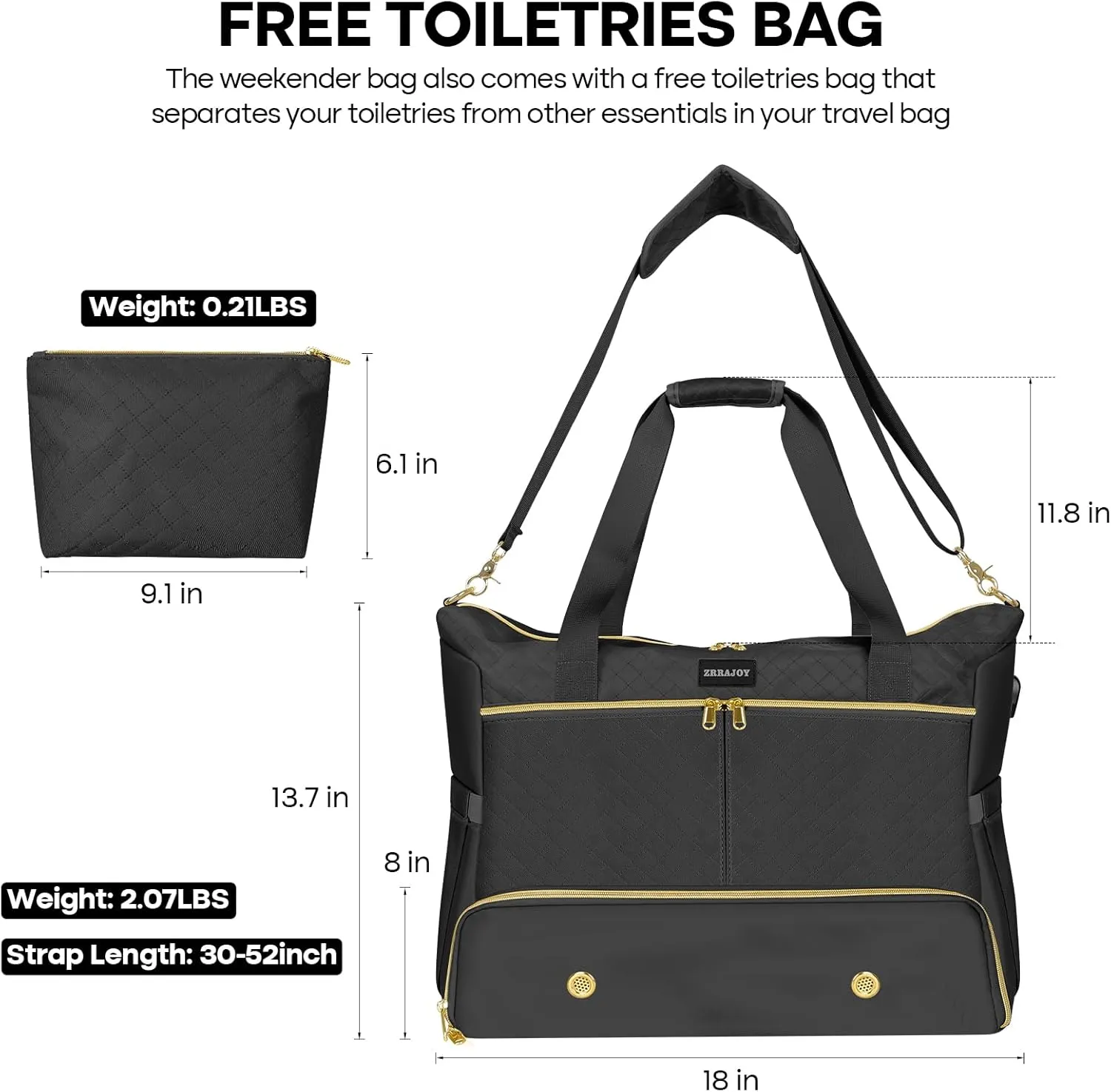 Weekender Overnight Bag for Women, Large Travel Duffle Bag with Shoe Compartment & Wet Pocket, Carry On Tote Bag Gym Duffel Bag, Black, Large, Travel Bag