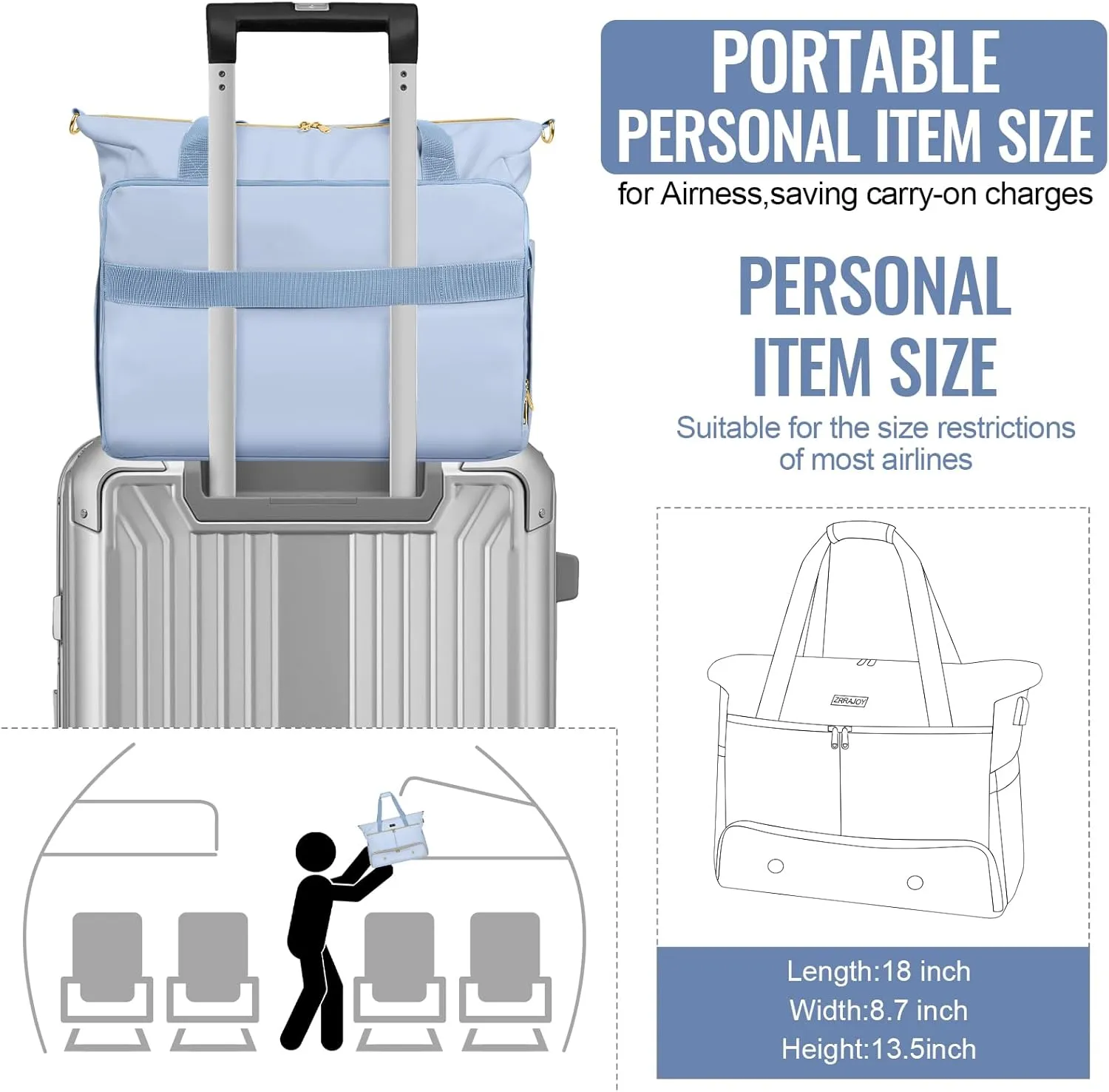 Weekender Overnight Bag for Women, Large Travel Duffle Bag with Shoe Compartment & Wet Pocket, Carry On Tote Bag Gym Duffel Bag, Blue, Travel Bag