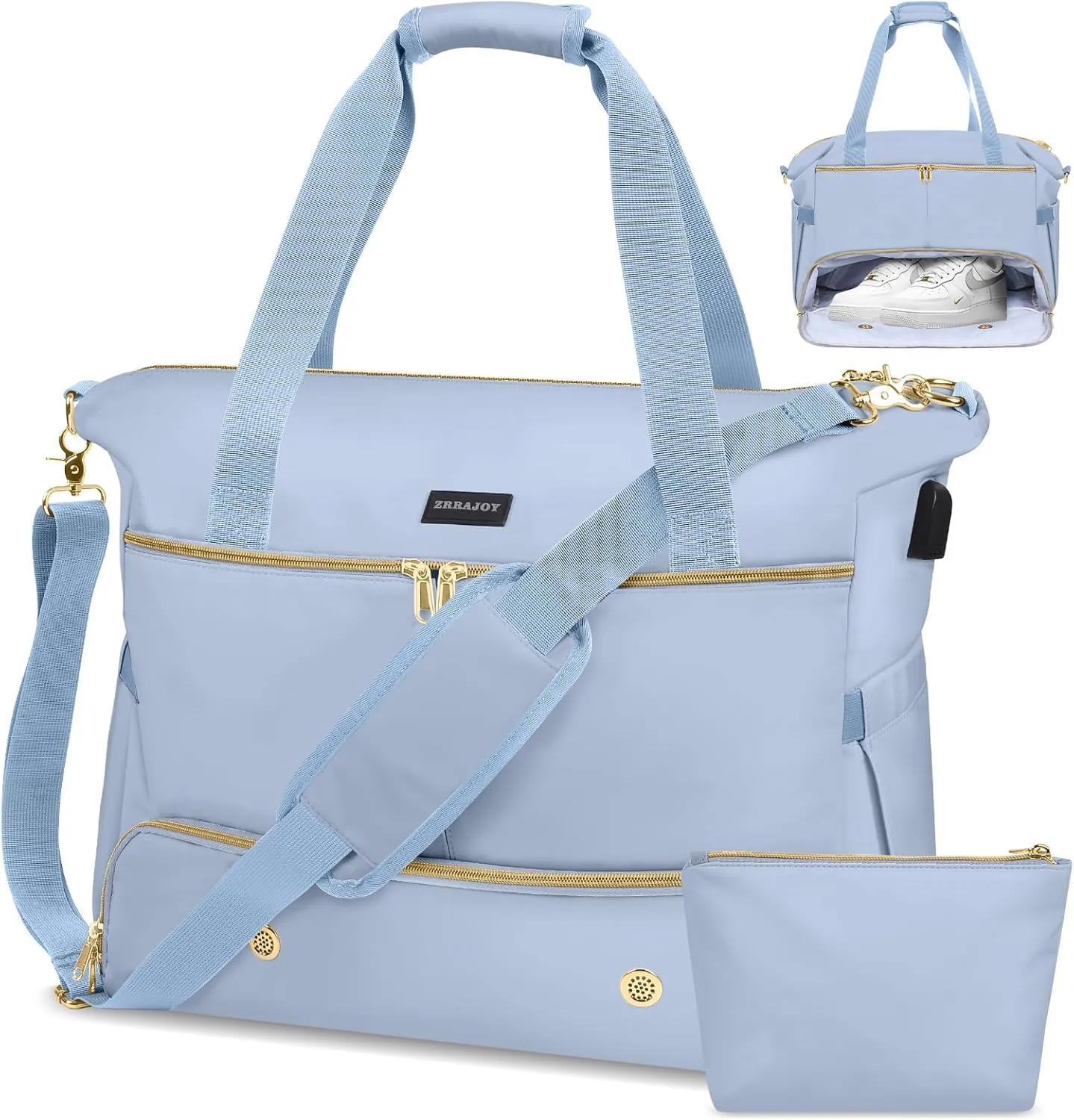 Weekender Overnight Bag for Women, Large Travel Duffle Bag with Shoe Compartment & Wet Pocket, Carry On Tote Bag Gym Duffel Bag, Blue, Travel Bag