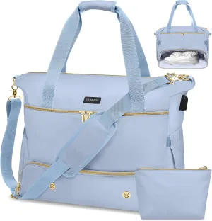 Weekender Overnight Bag for Women, Large Travel Duffle Bag with Shoe Compartment & Wet Pocket, Carry On Tote Bag Gym Duffel Bag, Blue, Travel Bag