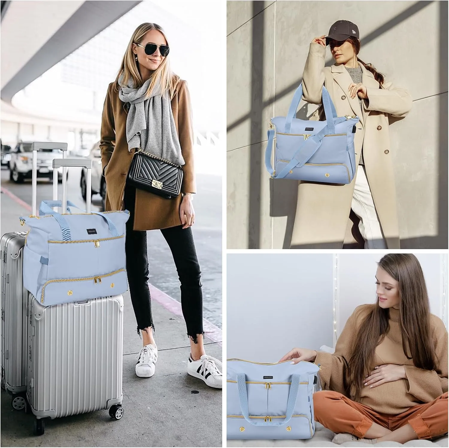 Weekender Overnight Bag for Women, Large Travel Duffle Bag with Shoe Compartment & Wet Pocket, Carry On Tote Bag Gym Duffel Bag, Blue, Travel Bag