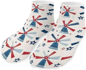 Windmill Patriotic Celebrate America Independence Cute Ankle Socks 1 Pairs Low Cut No Show Sock Breathable Stocking for Men Women