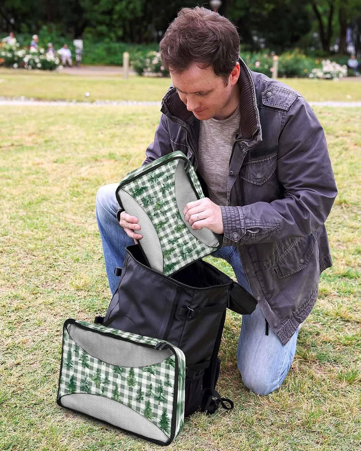 Winter Christmas Tree 4 Set Packing Cubes, Green Buffalo Checked White Packing Cubes for Carry on Suitcase Travel Essential Bag for Clothes Shoes Cosmetics Toiletry