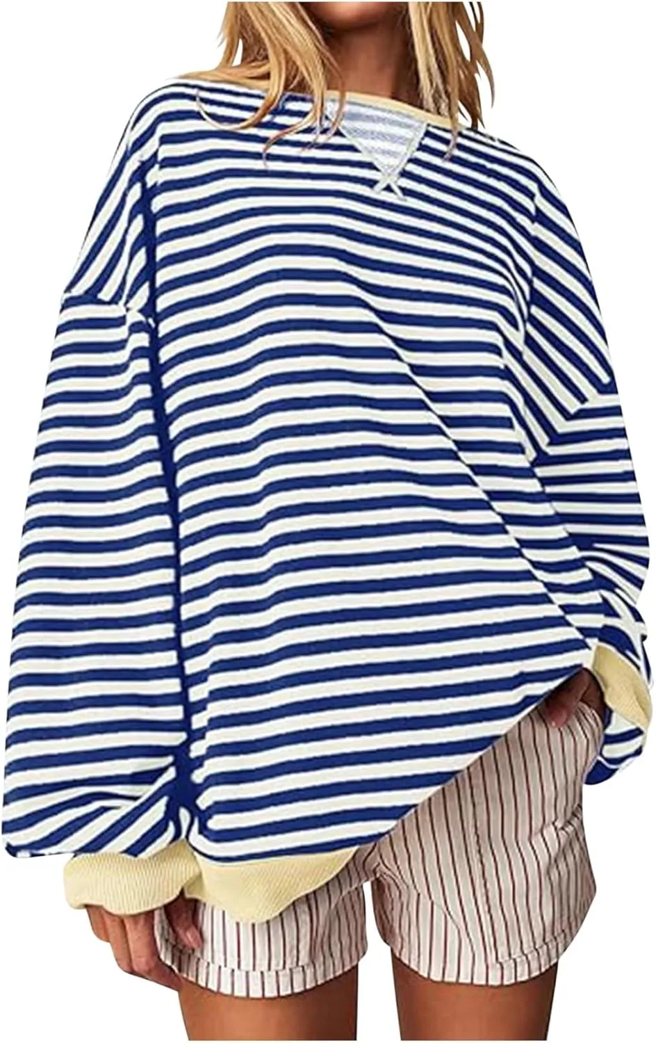 Winter Color Striped Clothes Crew Neck Long Sleeve Sweatshirts Plus Size Comfy Soft Outfits Simple Pullover