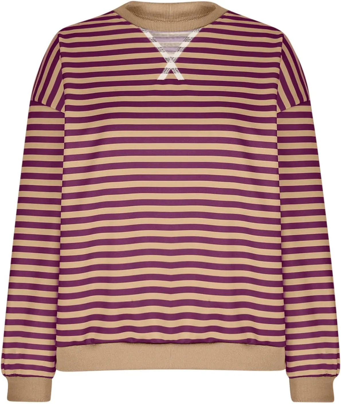 Winter Color Striped Clothes Crew Neck Long Sleeve Sweatshirts Plus Size Comfy Soft Outfits Simple Pullover