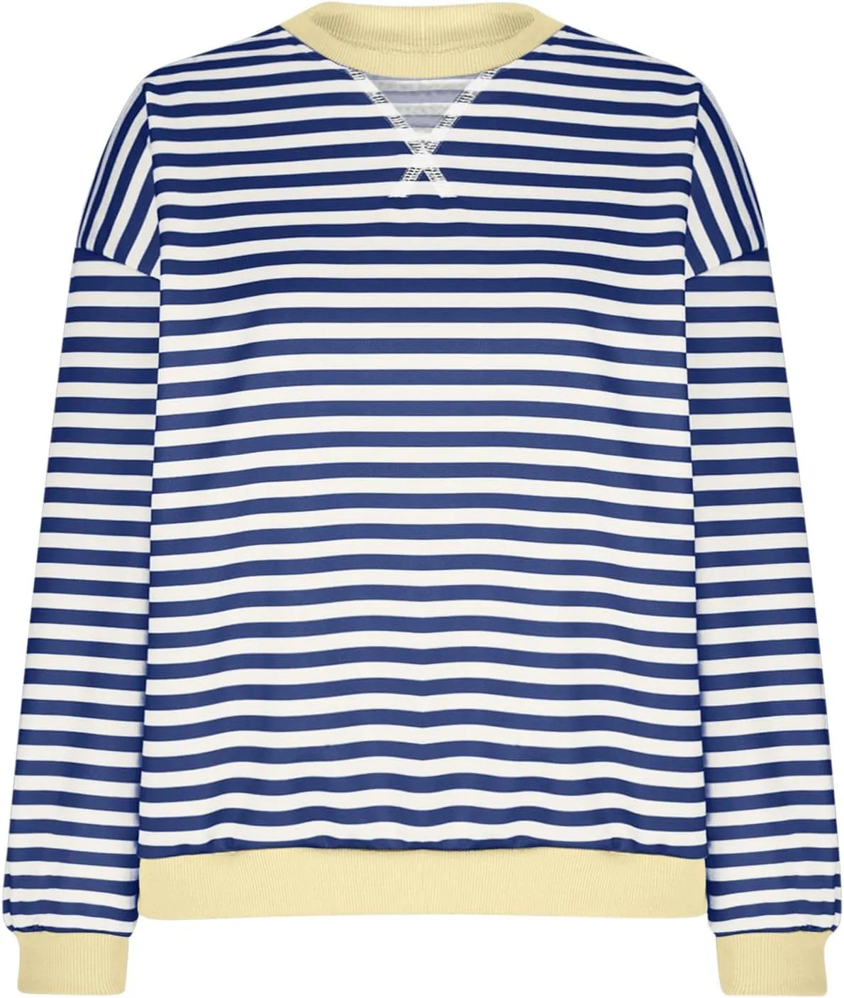 Winter Color Striped Clothes Crew Neck Long Sleeve Sweatshirts Plus Size Comfy Soft Outfits Simple Pullover
