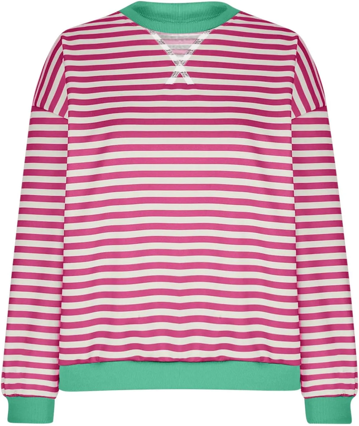 Winter Color Striped Clothes Crew Neck Long Sleeve Sweatshirts Plus Size Comfy Soft Outfits Simple Pullover