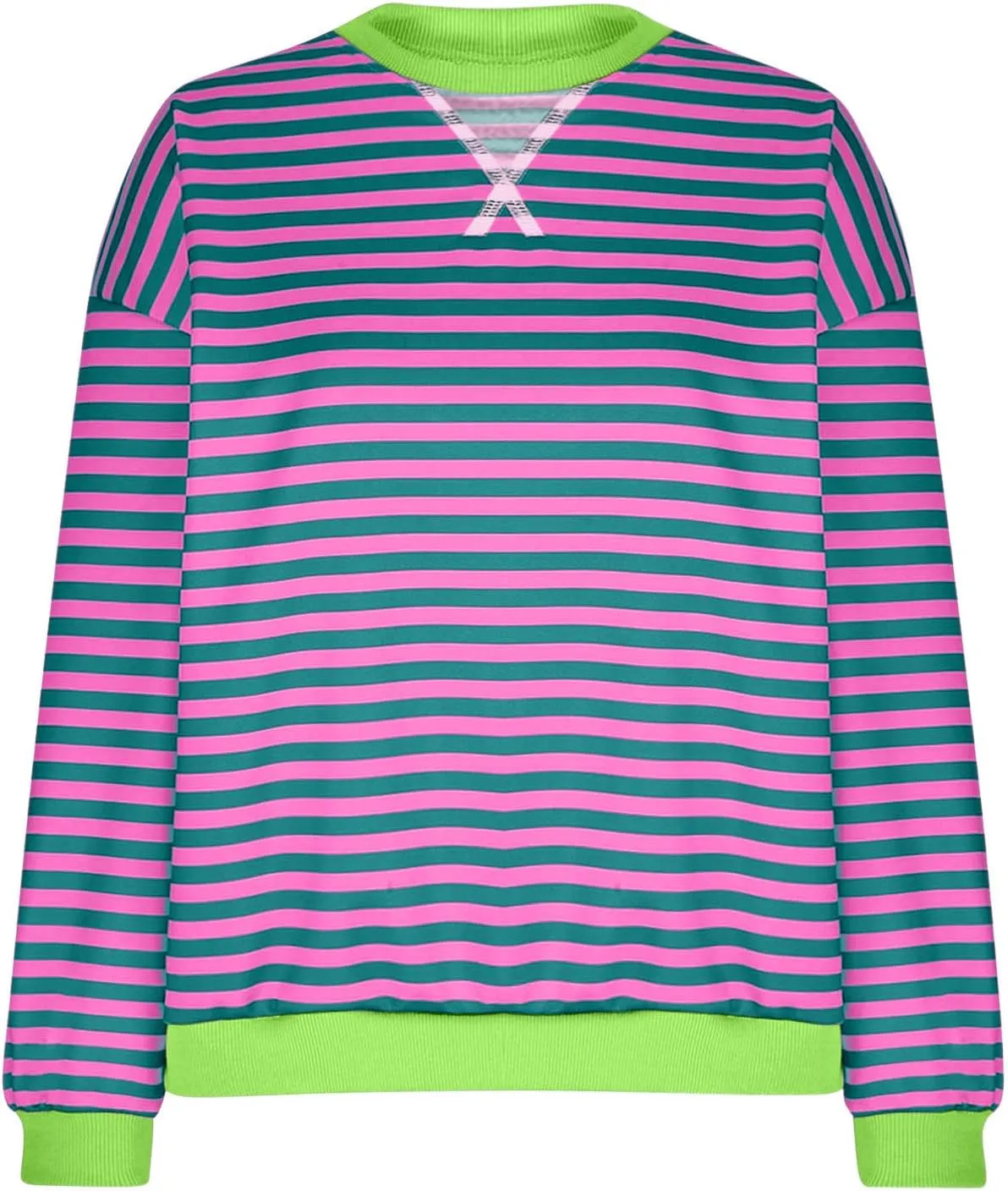 Winter Color Striped Clothes Crew Neck Long Sleeve Sweatshirts Plus Size Comfy Soft Outfits Simple Pullover